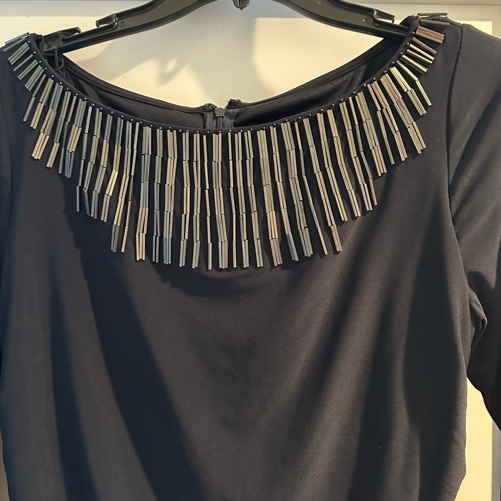 New Adrianna Papell Navy a blue Beaded Spandex dress